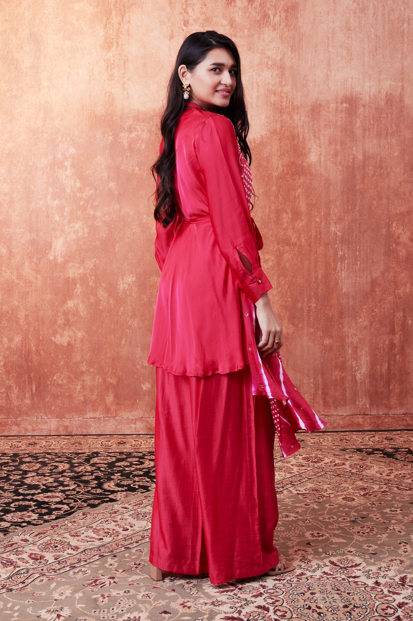 Bandhani Leheriya Draped Shirt Set