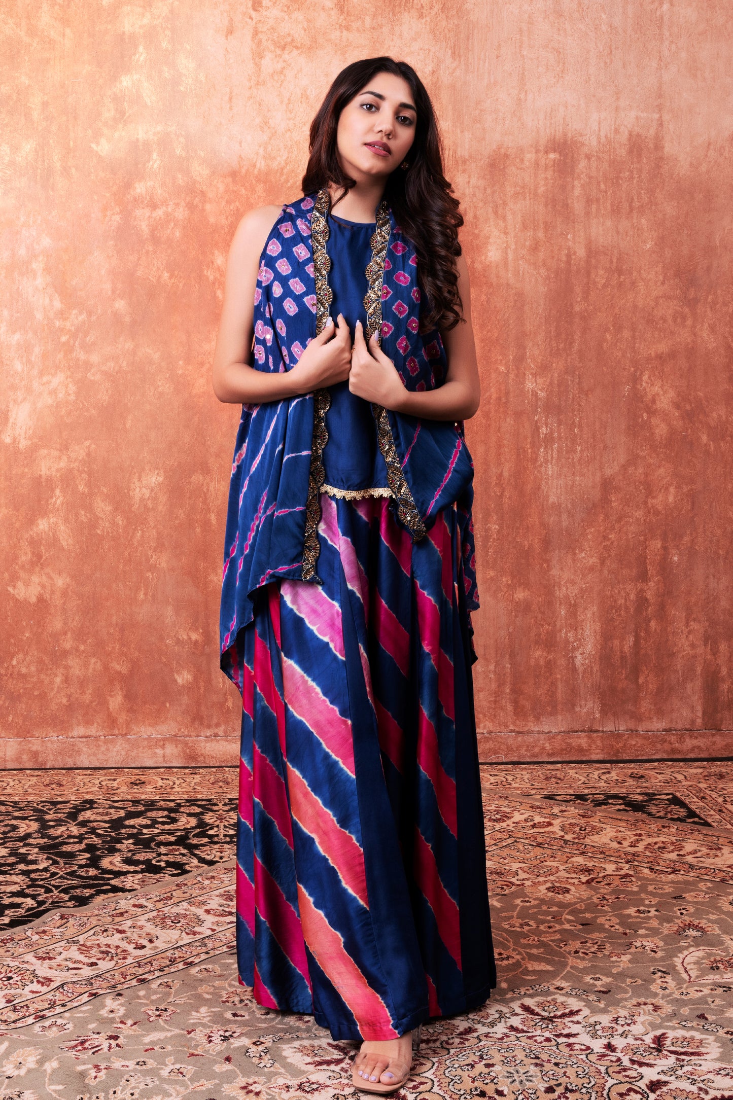 Shibori Leheriya Cape Set