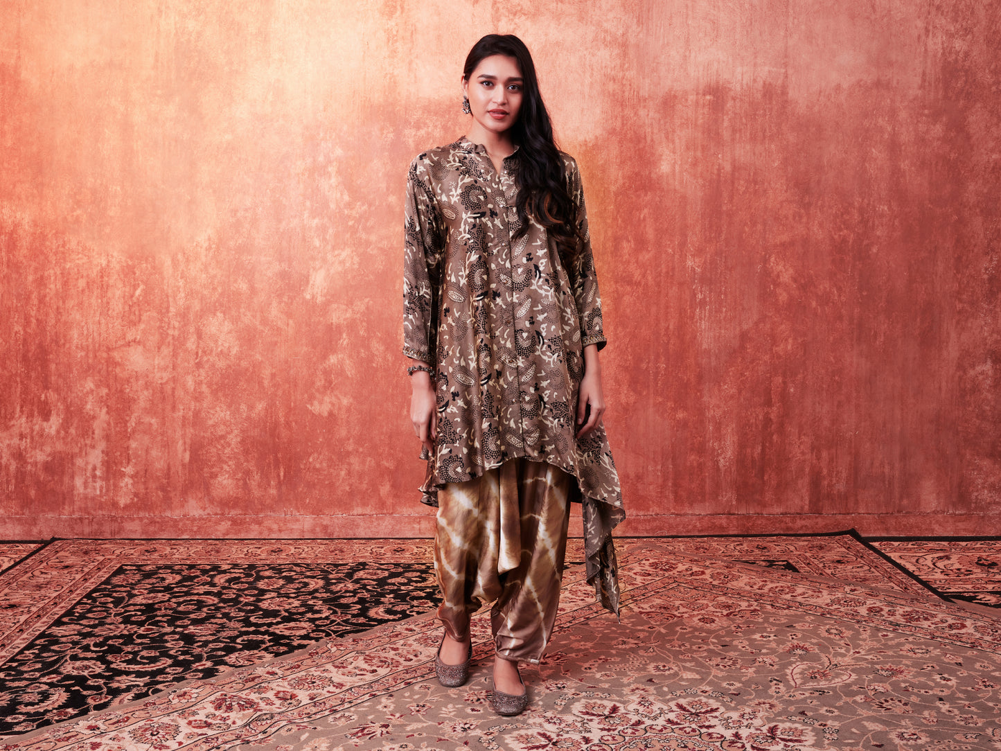 8003 Ajrakh Waterfall Shirt and Leheriya Cowled Trousers