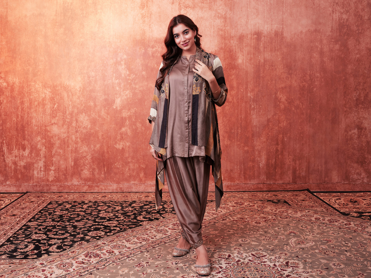 8005 Solid Shirt, Ajrakh Cape and Cowl Trousers