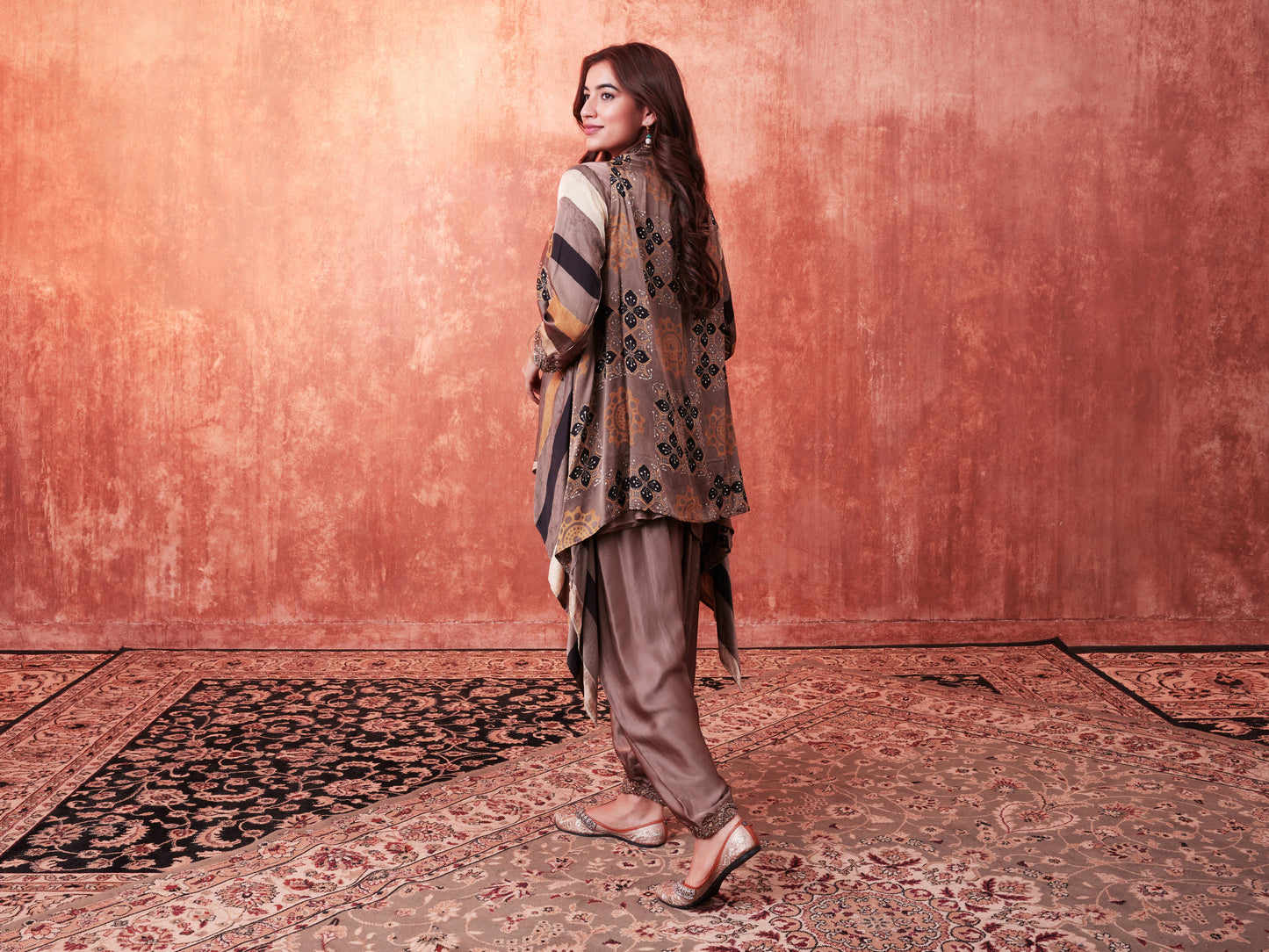 8005 Solid Shirt, Ajrakh Cape and Cowl Trousers