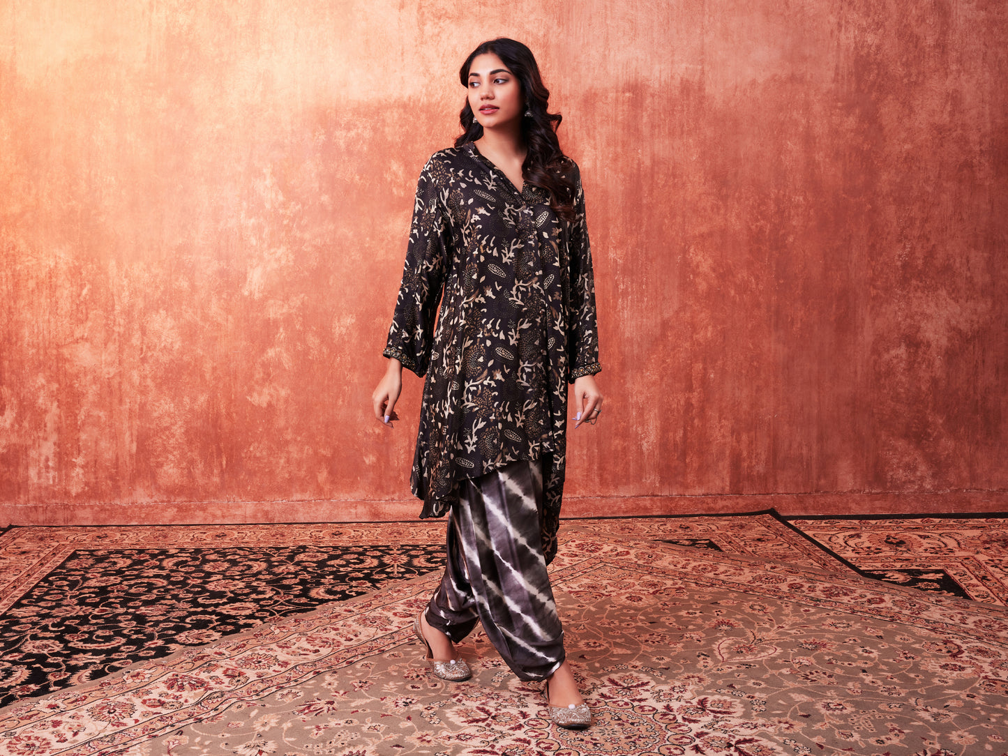 8003 Ajrakh Waterfall Shirt and Leheriya Cowled Trousers