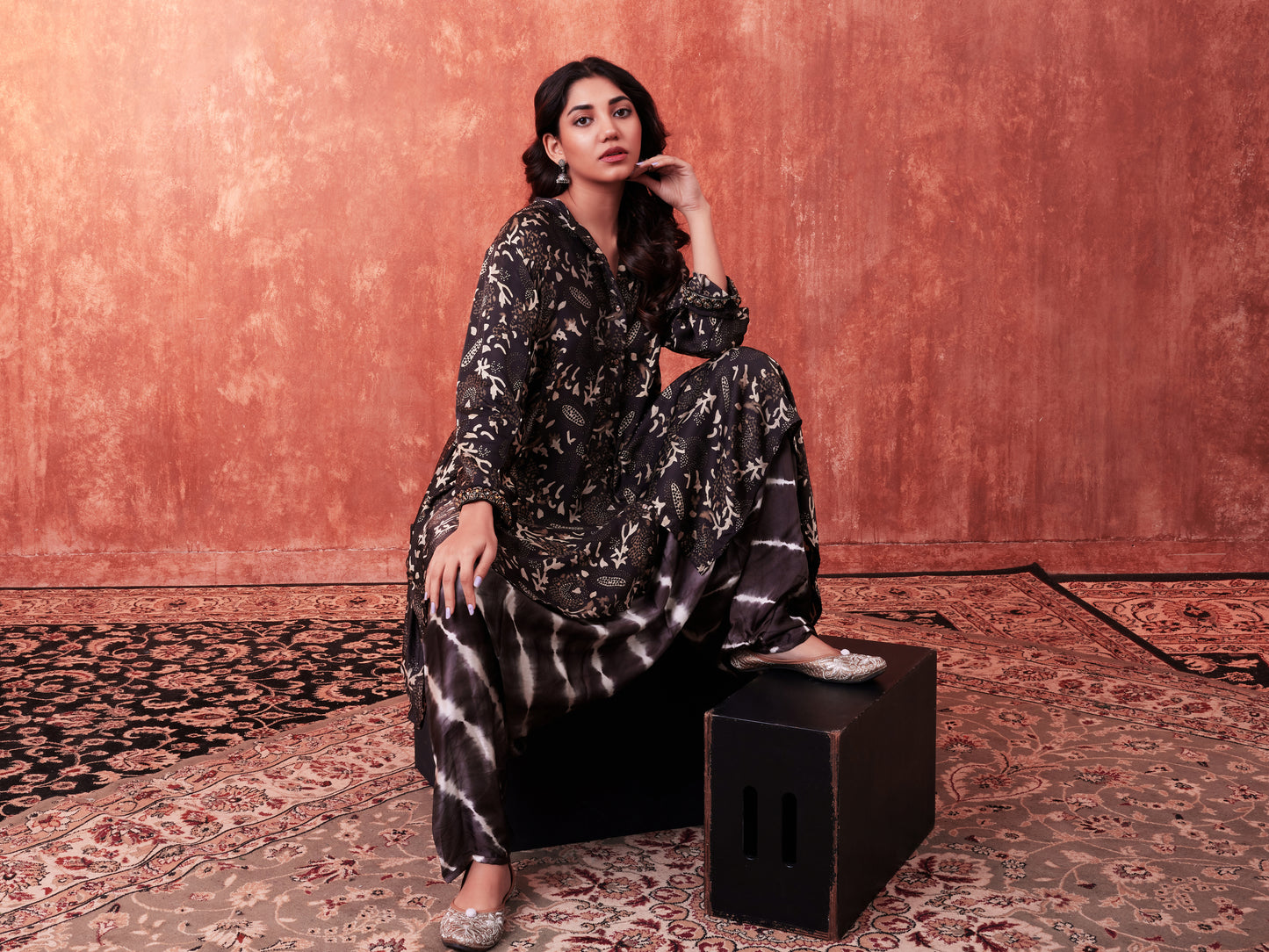 8003 Ajrakh Waterfall Shirt and Leheriya Cowled Trousers