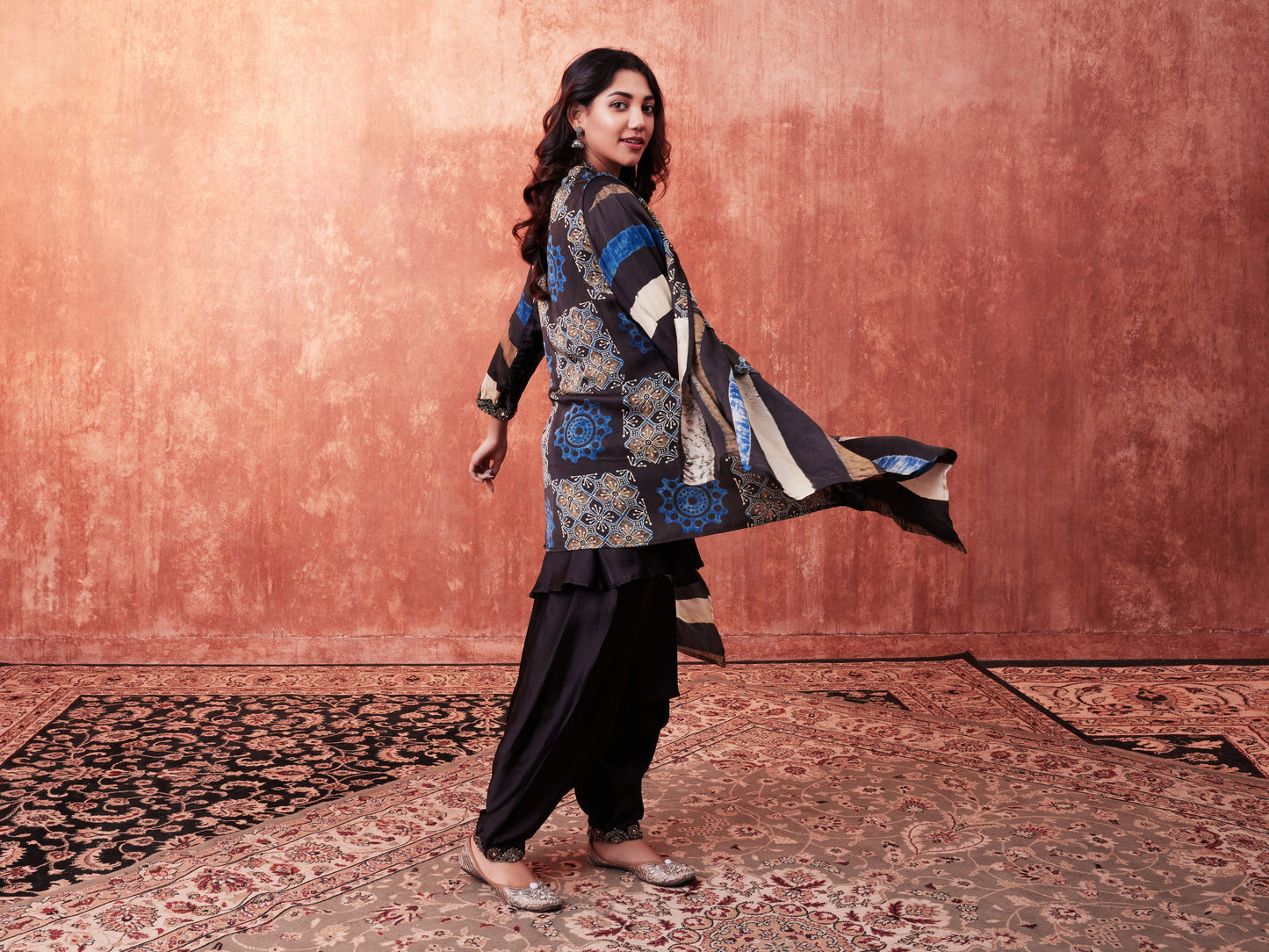 8005 Solid Shirt, Ajrakh Cape and Cowl Trousers