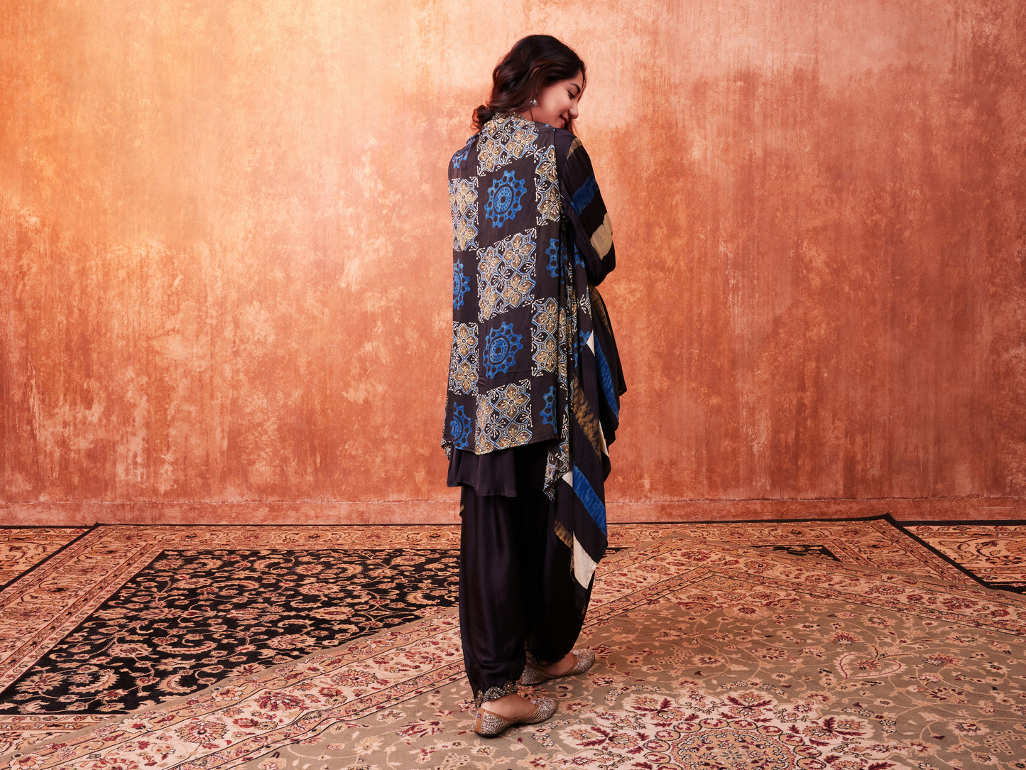8005 Solid Shirt, Ajrakh Cape and Cowl Trousers