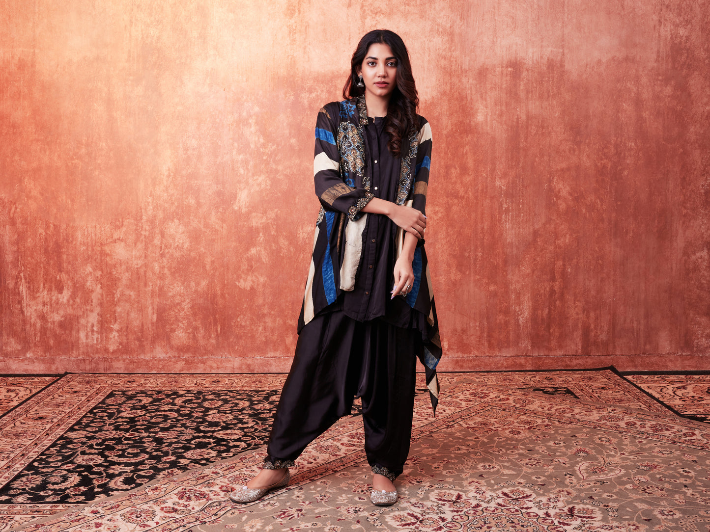 8005 Solid Shirt, Ajrakh Cape and Cowl Trousers
