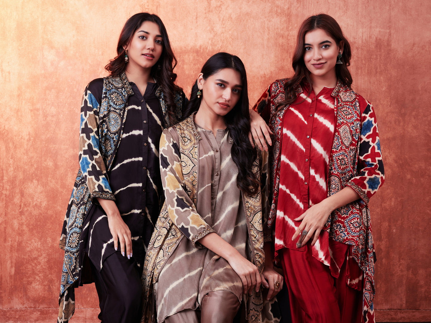 8004 Leheriya Shirt, Ajrakh Cape and Cuffed Trousers