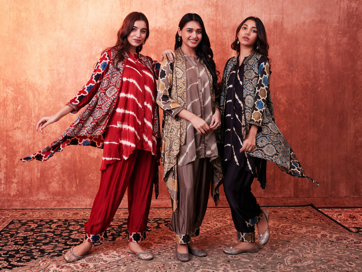 8004 Leheriya Shirt, Ajrakh Cape and Cuffed Trousers