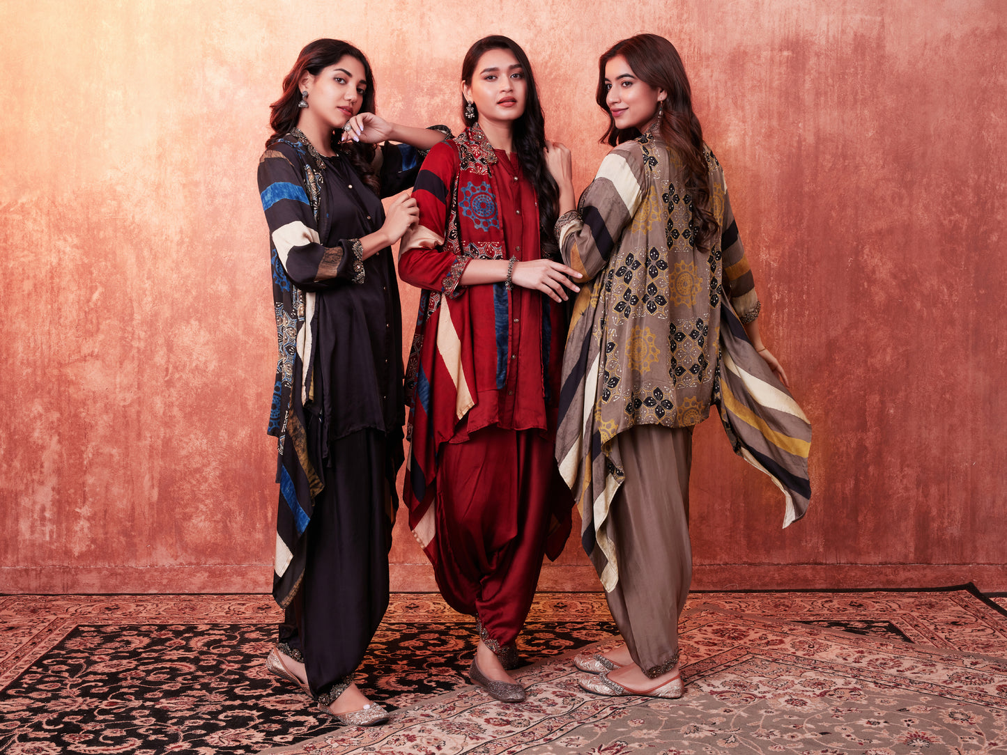 8005 Solid Shirt, Ajrakh Cape and Cowl Trousers