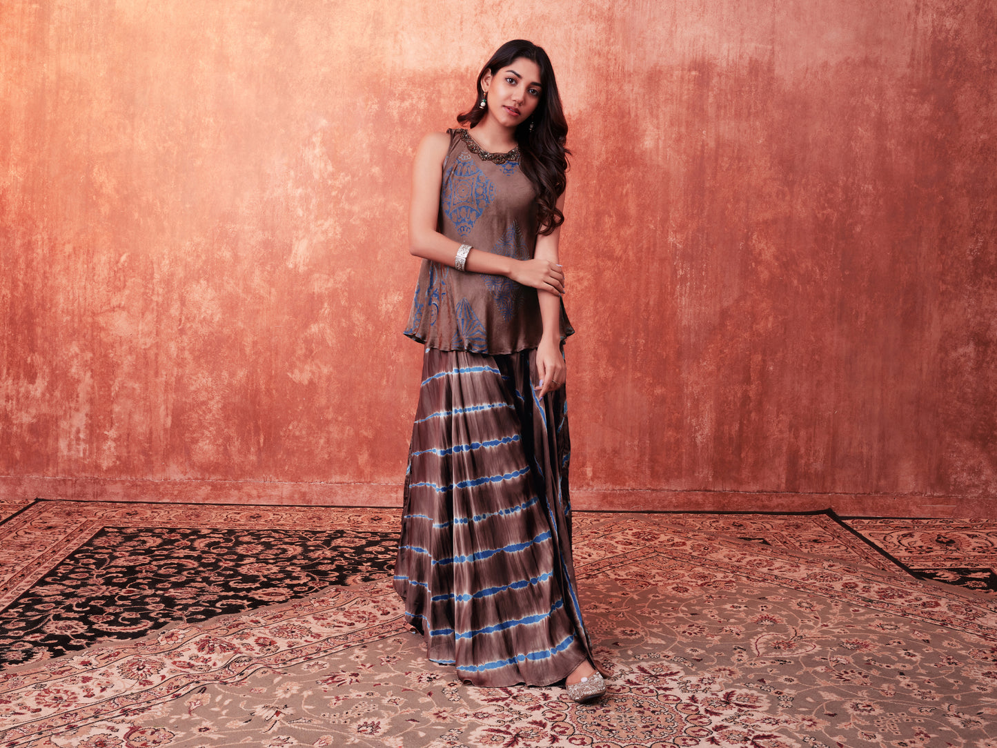 8011 Ajrakh Top and Leheriya Waterfall Trousers