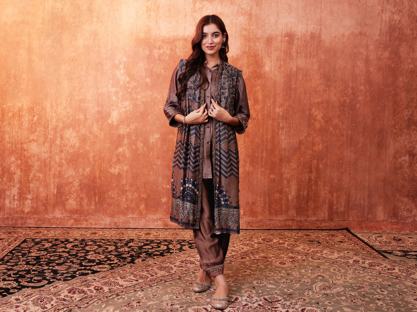 8012 Ajrakh Jacket, Shirt and Cuffed Trousers