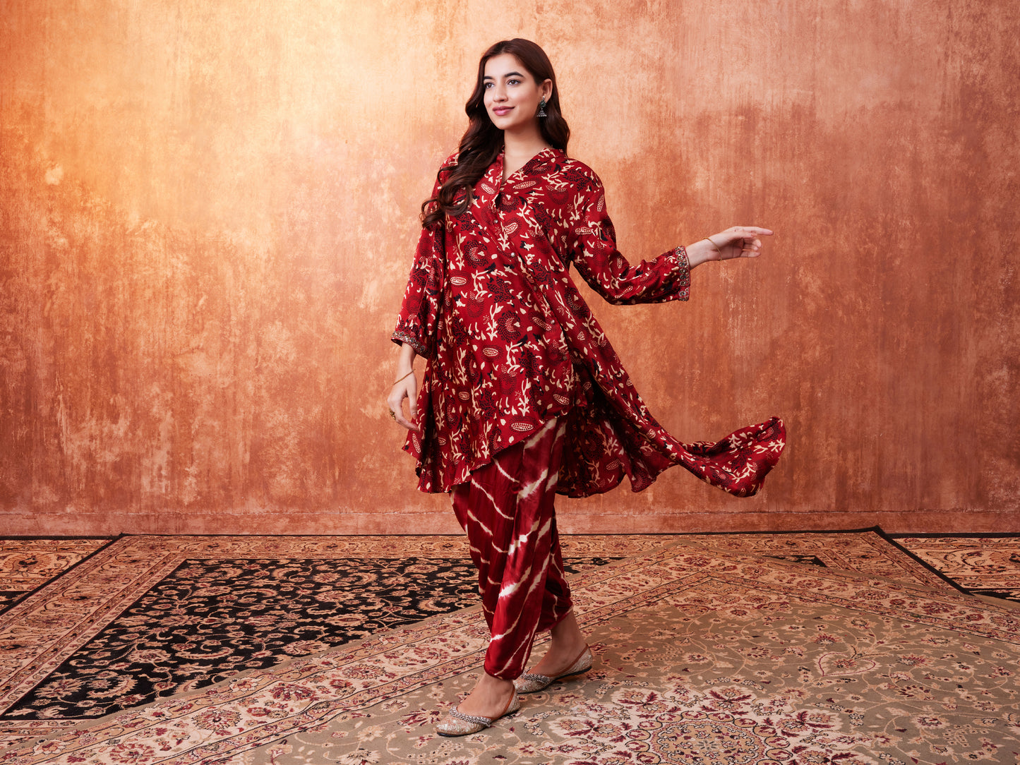 8003 Ajrakh Waterfall Shirt and Leheriya Cowled Trousers