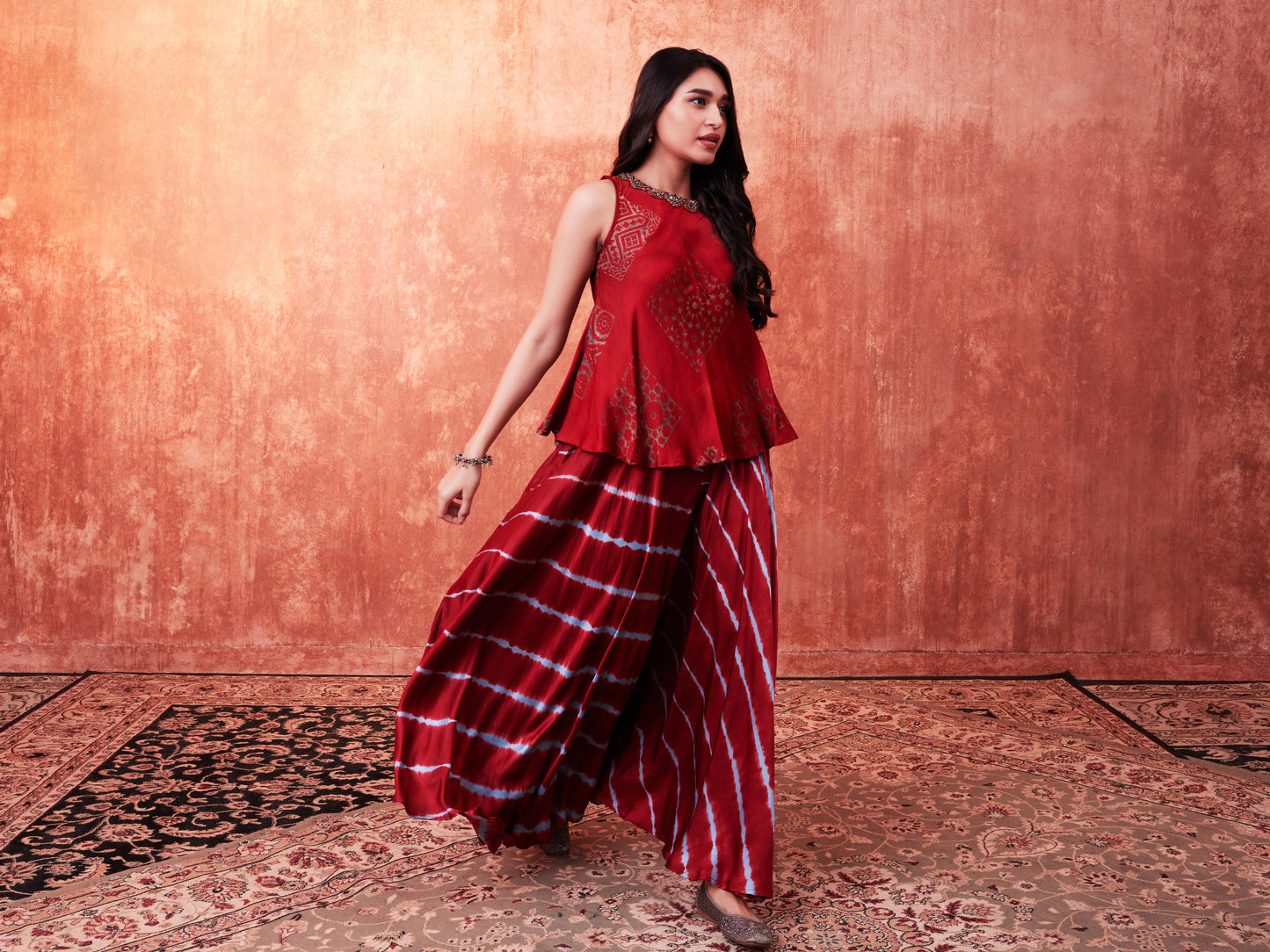 8011 Ajrakh Top and Leheriya Waterfall Trousers