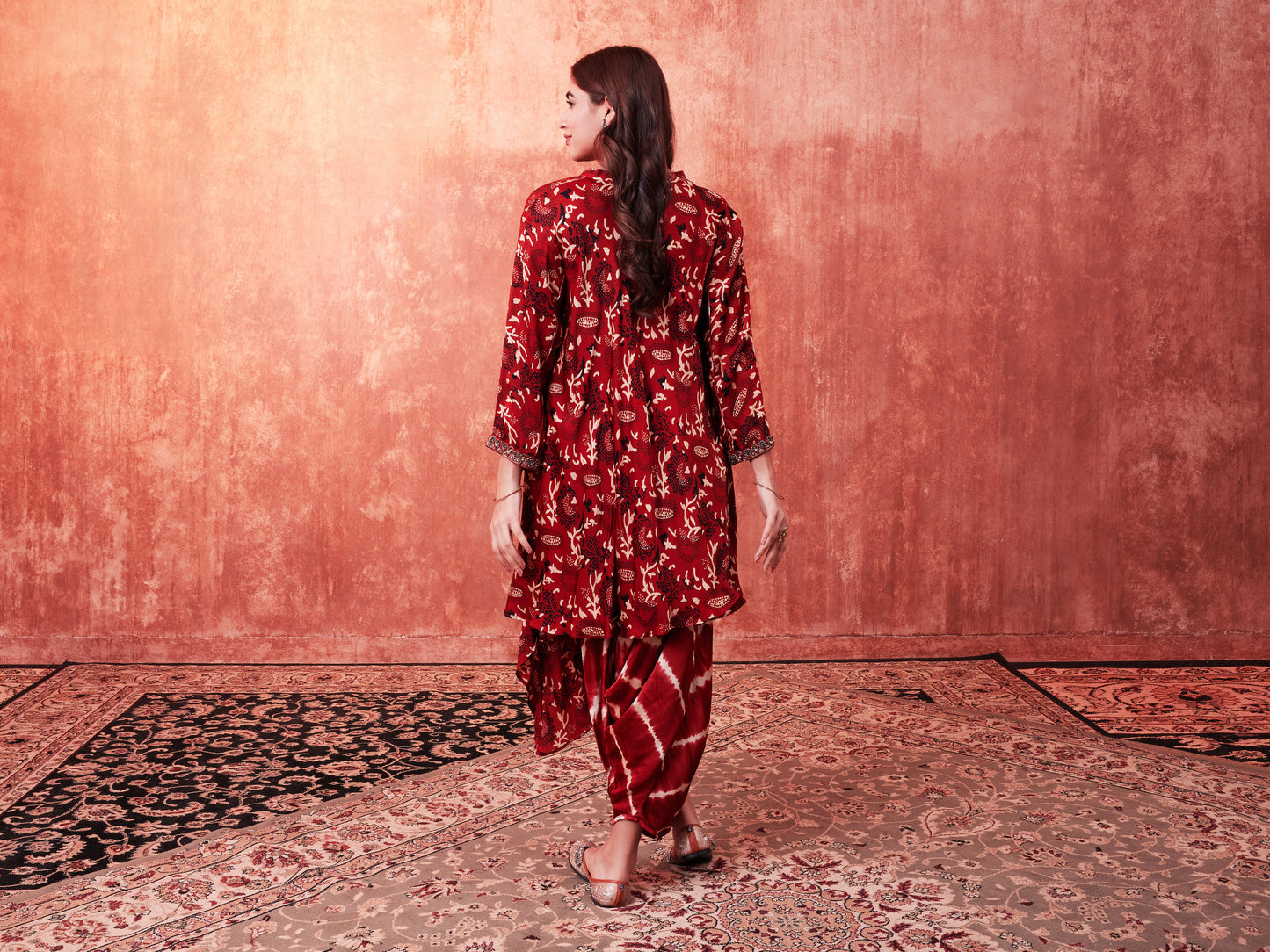 8003 Ajrakh Waterfall Shirt and Leheriya Cowled Trousers