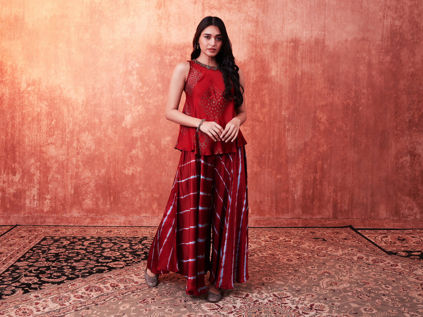 8011 Ajrakh Top and Leheriya Waterfall Trousers