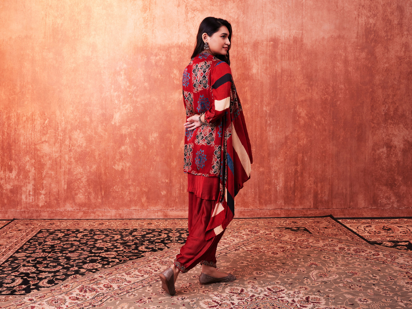 8005 Solid Shirt, Ajrakh Cape and Cowl Trousers