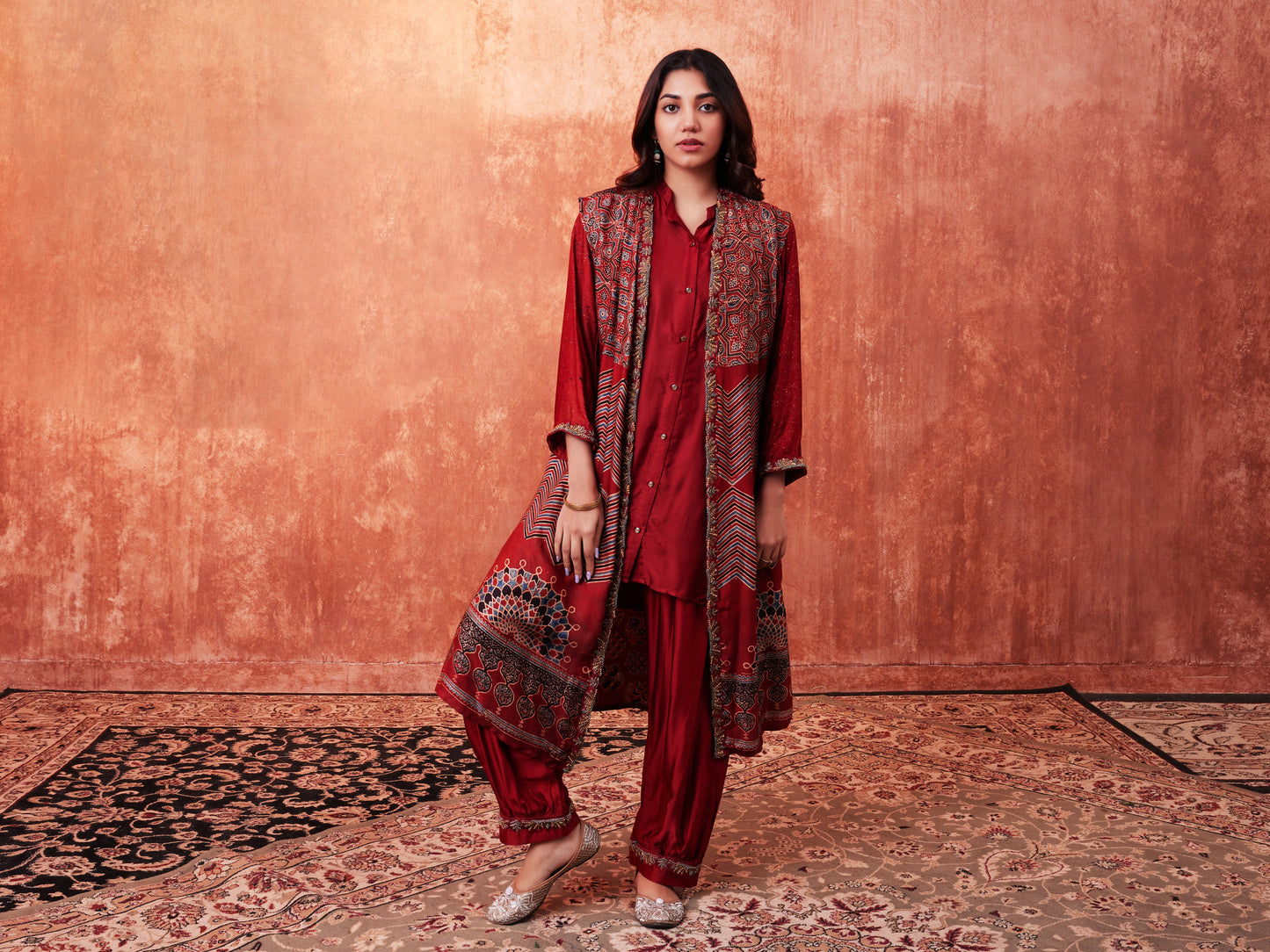 8012 Ajrakh Jacket, Shirt and Cuffed Trousers