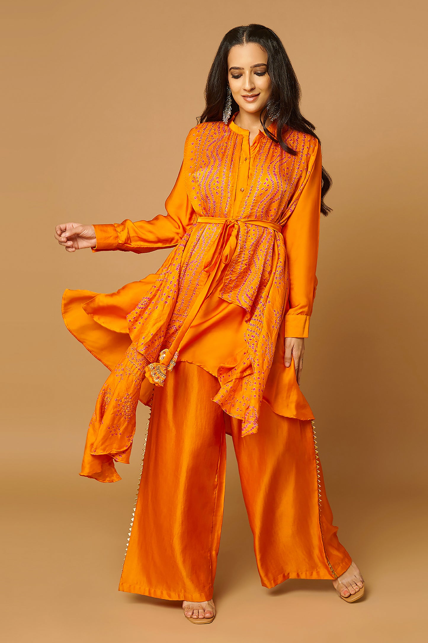 Draped Shirt with Trousers