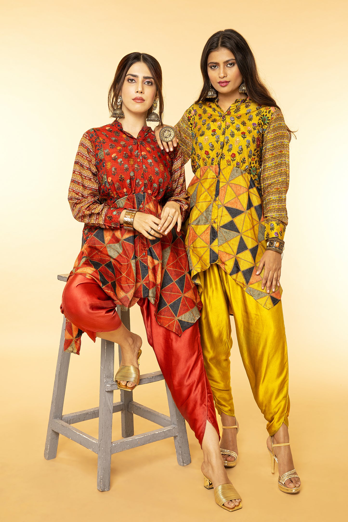 High low panelled shirt with tulip pants