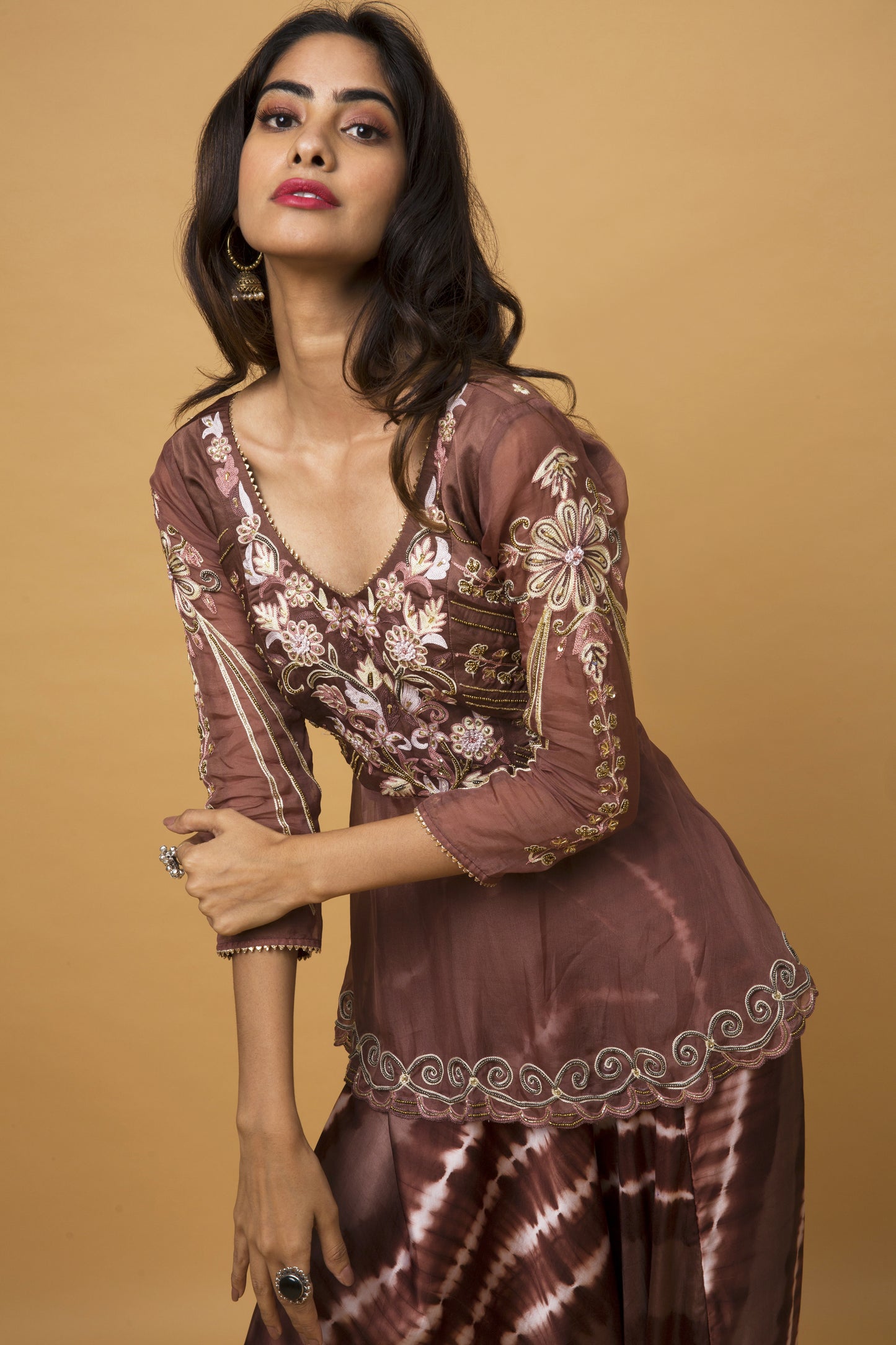 Chestnut Peplum Dhoti Set