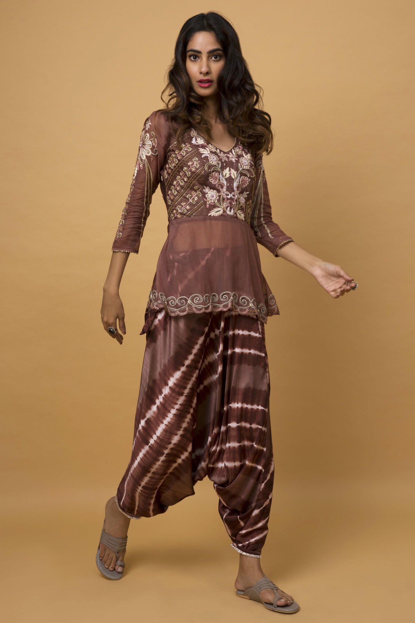 Chestnut Peplum Dhoti Set