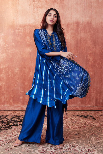 Bandhani Leheriya Draped Shirt Set