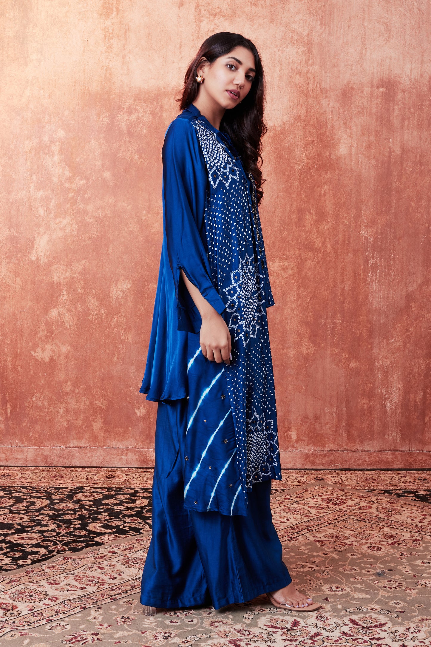 Bandhani Leheriya Draped Shirt Set