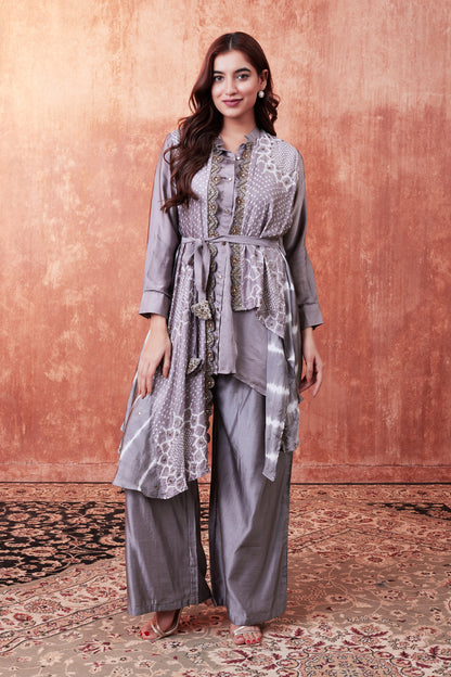 Bandhani Leheriya Draped Shirt Set