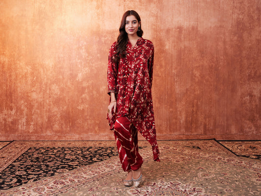 8003 Ajrakh Waterfall Shirt and Leheriya Cowled Trousers