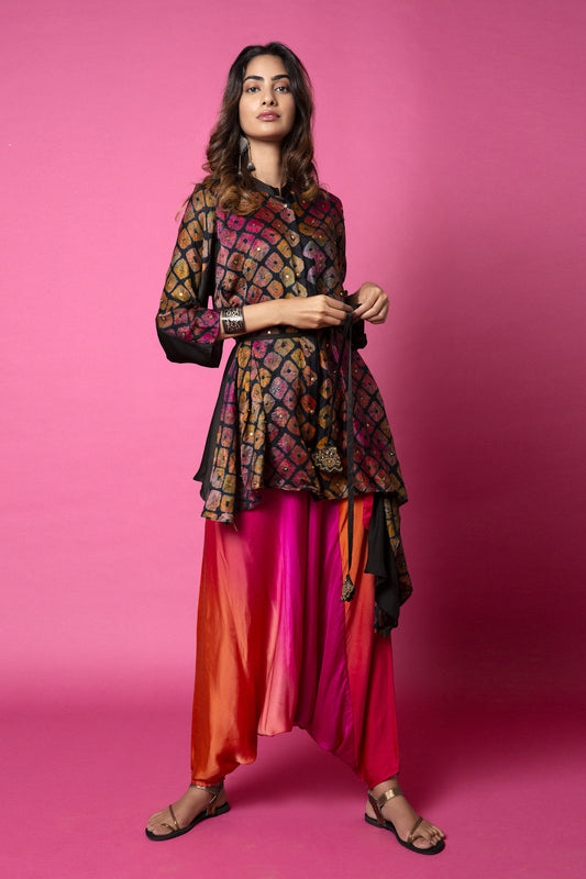 Button Down Cape Shirt And Cowl Trousers