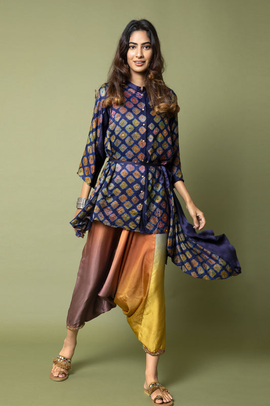 Button Down Cape Shirt And Cowl Trousers