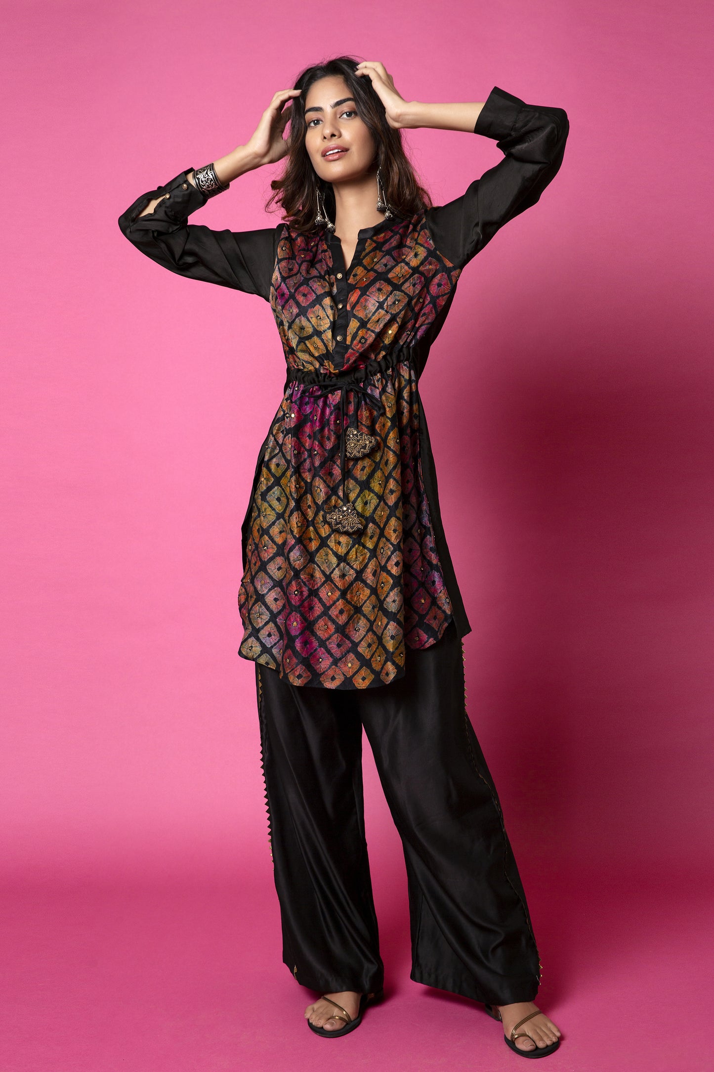 Drawstring Dress And Box Pleated Straight Trousers