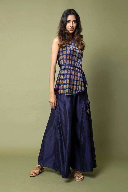 Bias Top And High Low Jacket With Panelled Sharara Trousers