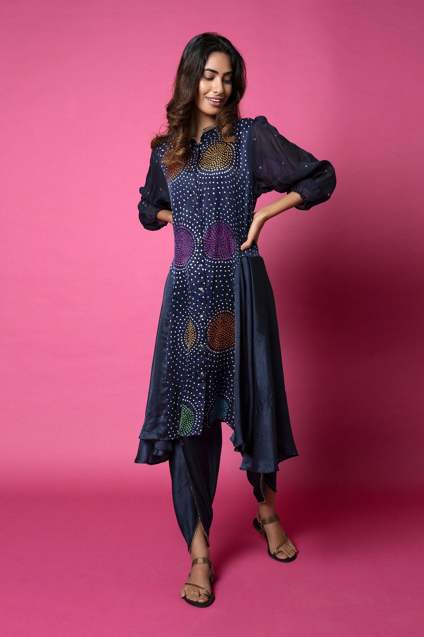 Button Down Flared Tunic With Tulip Trousers
