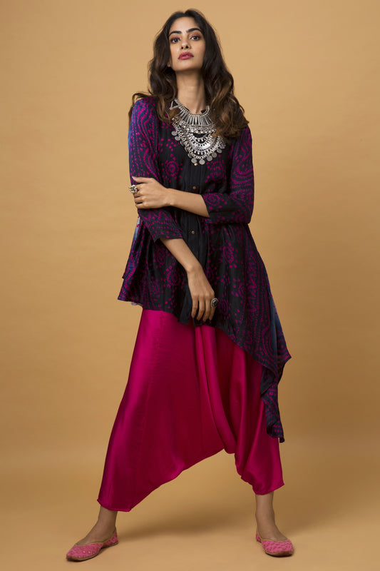 Navy Blue Ombre Waterfall Shirt & Fuscia Pink Cowl Trousers