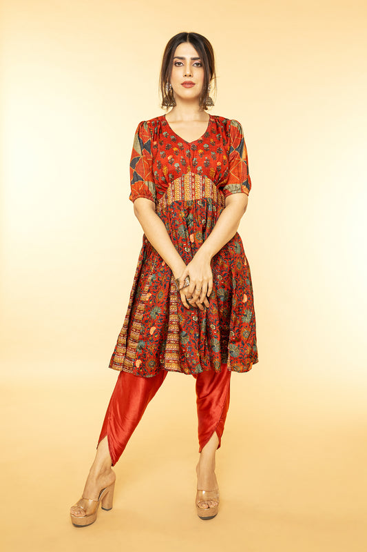Panelled flared tunic with tulip pants