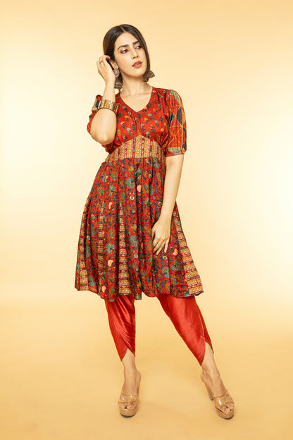 Panelled flared tunic with tulip pants