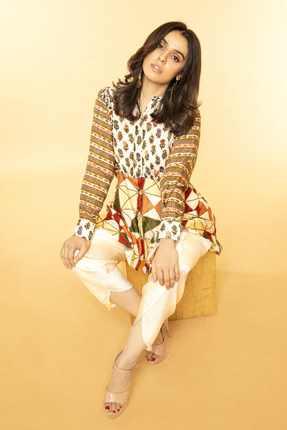 High low panelled shirt with tulip pants