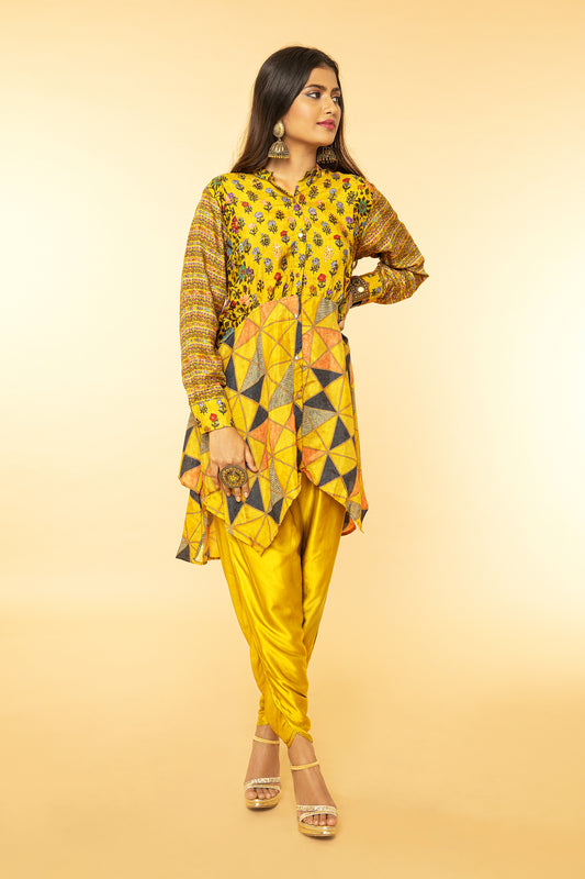 High low panelled shirt with tulip pants