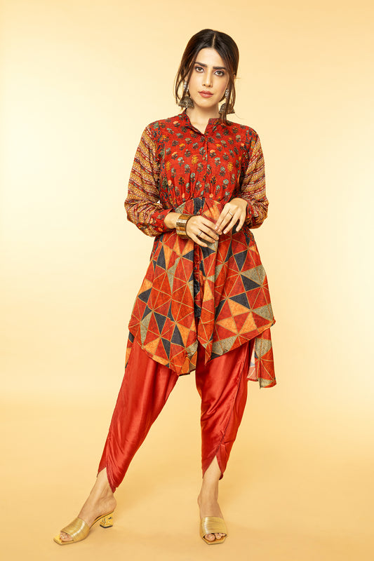 High low panelled shirt with tulip pants