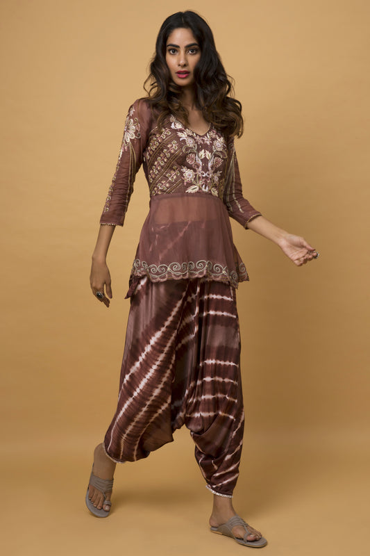 Chestnut Peplum Dhoti Set